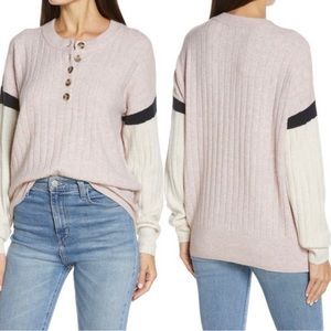 Oversized Madewell Relaxed Fit Striped Bowden Henley Sweater in Coziest Yarn